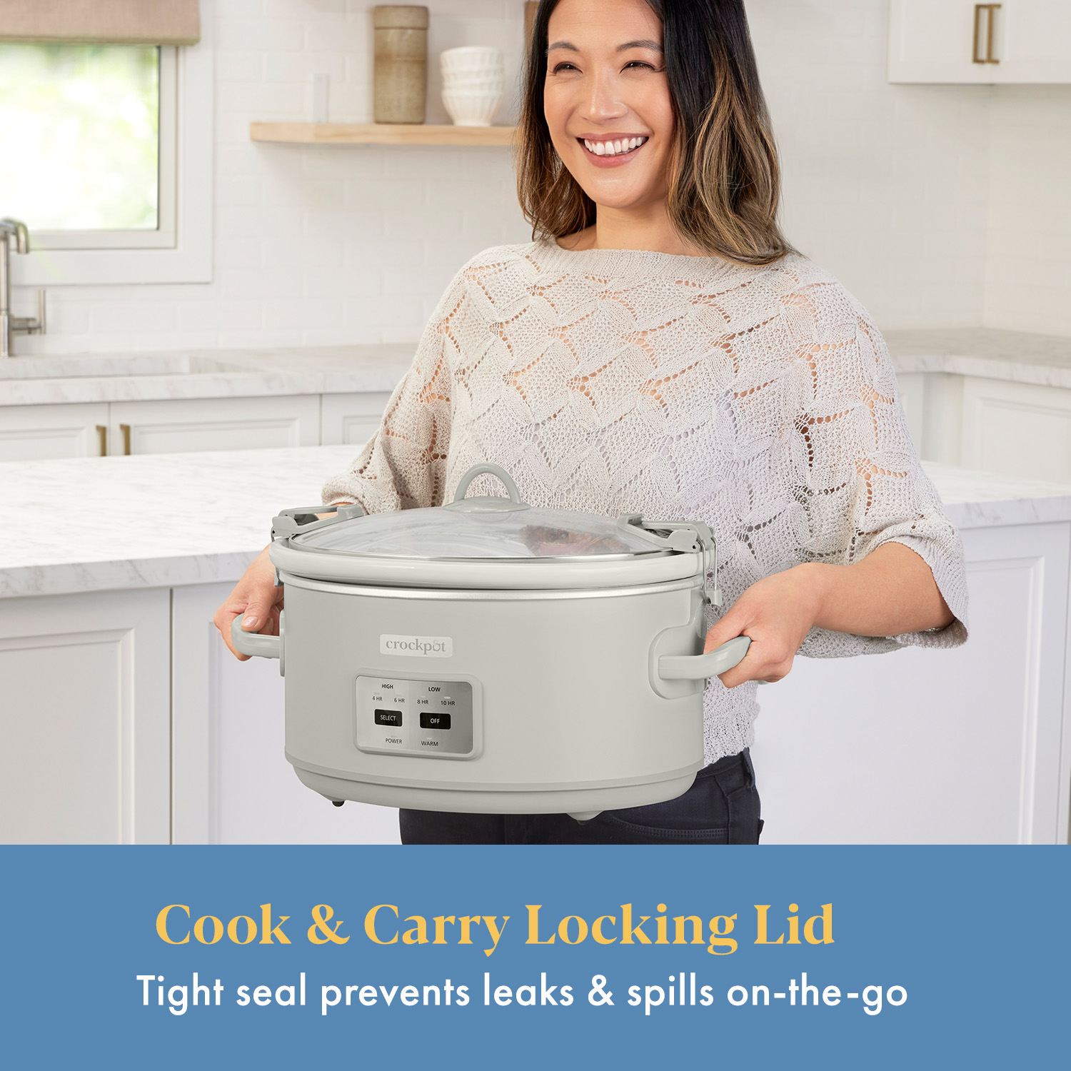 Crock-Pot 7 Qt. Cook & Carry Programmable Slow Cooker with Carry Bag, Oat Milk Cream - Image 3