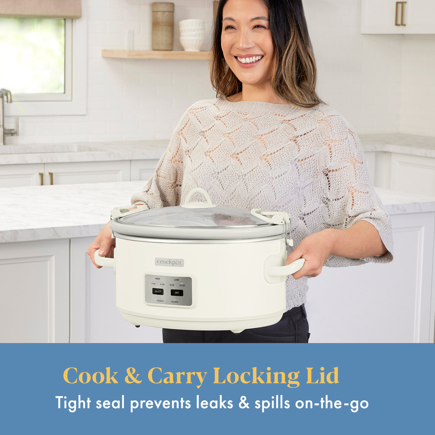Crock-Pot 7 Qt. Cook & Carry Programmable Slow Cooker with Carry Bag, Oat Milk Cream - Image 4